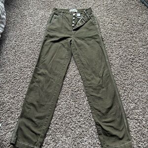 Olive Green Button-Fly Pants